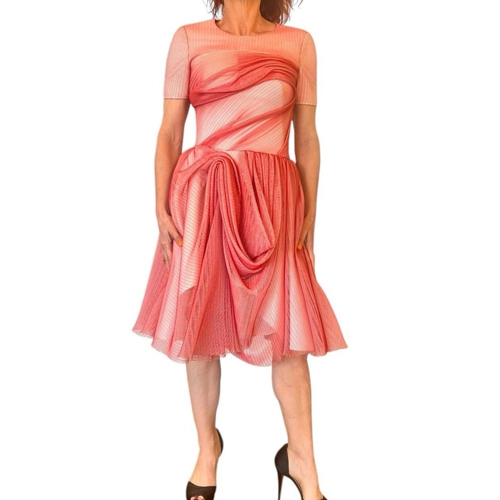 MATICEVSKI AUSTRALIA RED MESH SUBDUCION FLARE DRESS DRAPED ALTERED 2